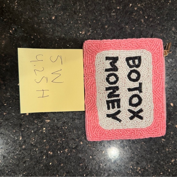 NWOT Pink and white beaded Botox Money clutch purse small bag pouch - Picture 4 of 4